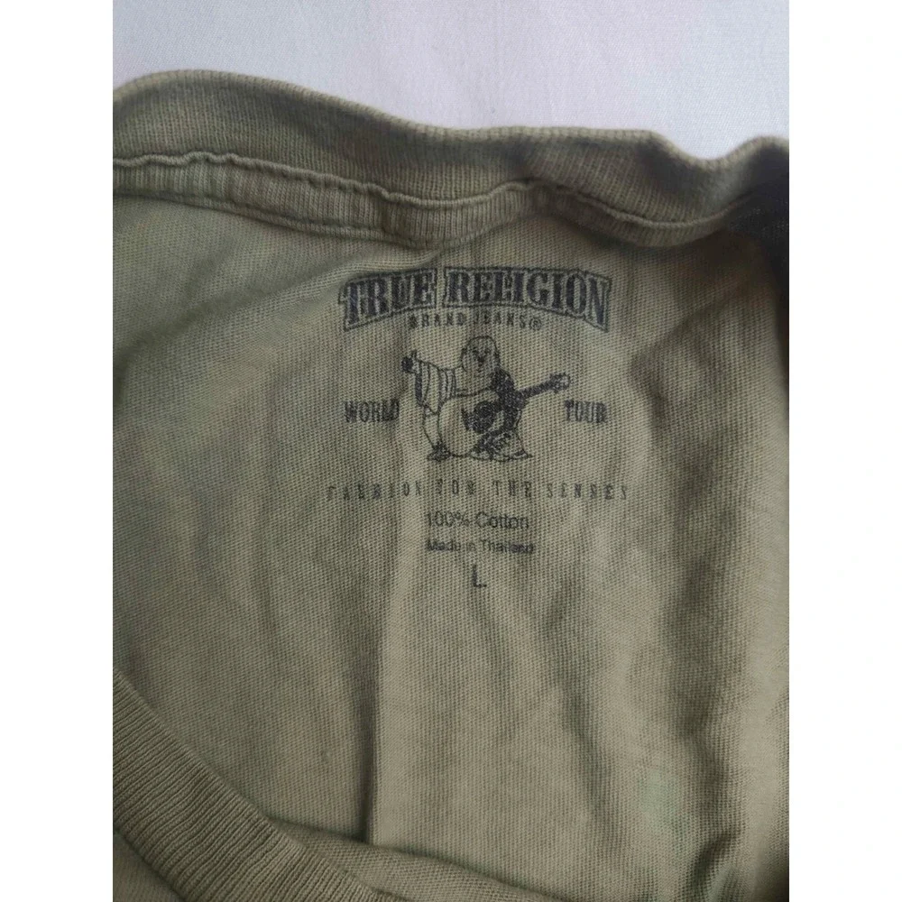 True Religion Motorcycle Club Graphic T-Shirt Mens Large Olive Green Cotton Tee